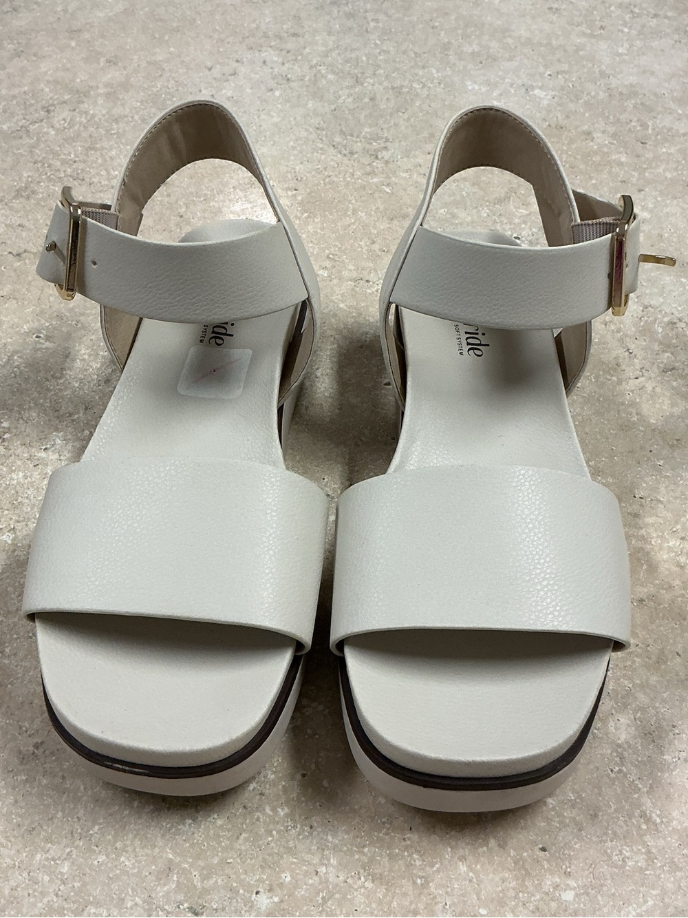 LifeStride SZ 7.5 Women’s Beige Platform Ankle Strap Sandals Buckle Solid